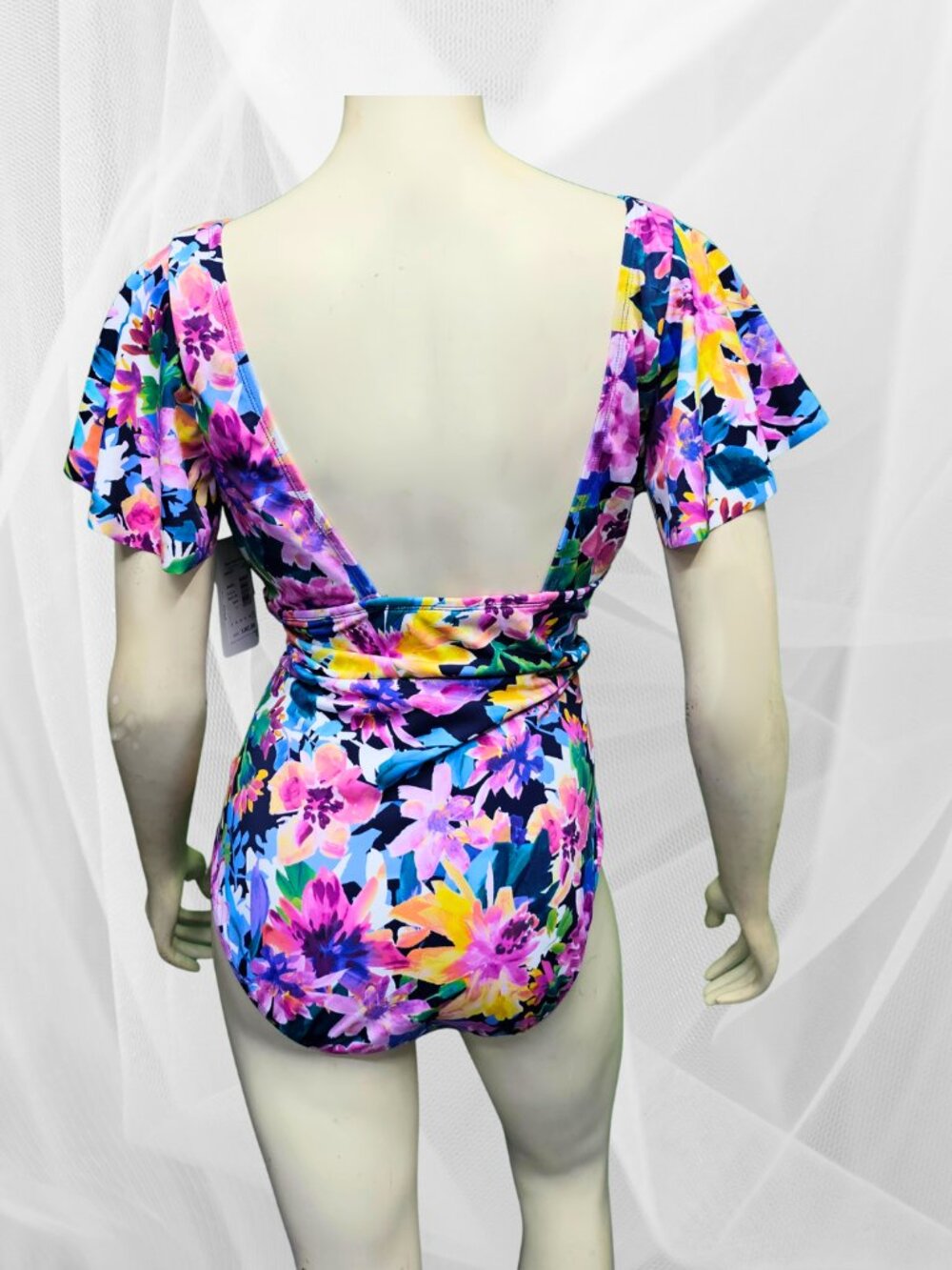 NWT Swim Solutions Flutter Sleeve One Piece Swimsuit Floral Tummy Control